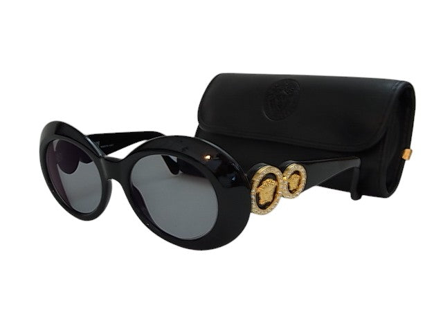 Gianni Versace Black Gold Medusa Rhinestone Oval Sunglasses  display picture 1