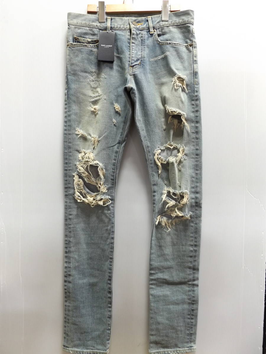 SAINT LAURENT PARIS 2014 Blue Crash Destroyed Denim Jeans