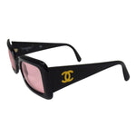 Chanel Black Gold Logo Rose Red Tinted Sunglasses 05977