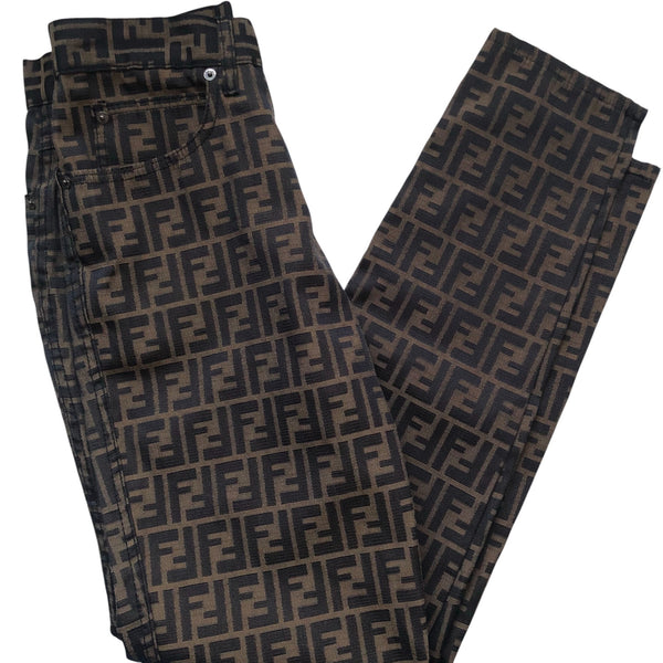 Fendi Brown Zucca Monogram Jeans Trousers Pants