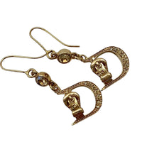 Christian Dior Logo Buckle Gold Rhinestone Crystal Hoop Earrings