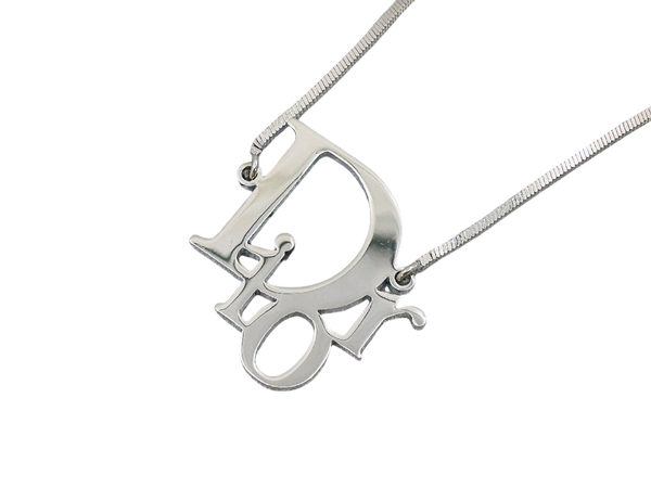 Christian Dior Silver Logo Monogram Vintage Chain Necklace