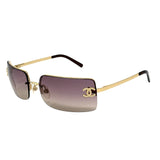 Chanel Rhinestone CC Logo Purple Tinted Gold Sunglasses
