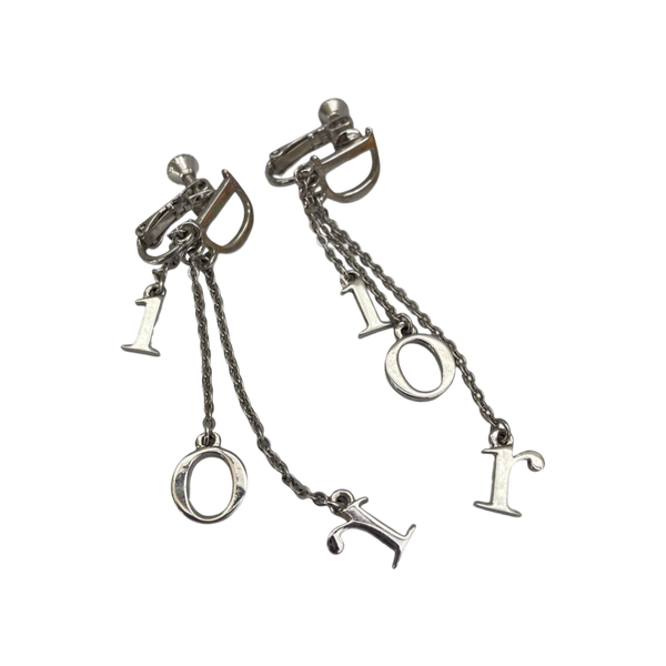 Christian Dior Silver Dangling Monogram Logo Earrings