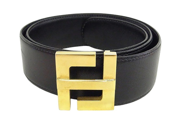 Fendi FF Gold Logo Black Leather Belt