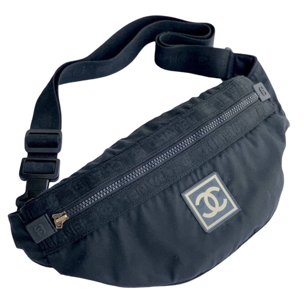 Chanel Sport Black White CC Logo Shoulder Crossbody Banana Bag
