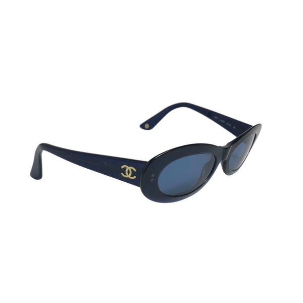 Chanel Gold CC Logo Navy Blue Tinted Oval Sunglasses 5007