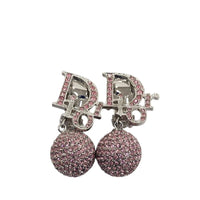 Christian Dior Monogram Logo Rhinestone Pink Silver Hoop Earrings