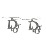 Christian Dior Logo Spellout Silver Hoop Earrings