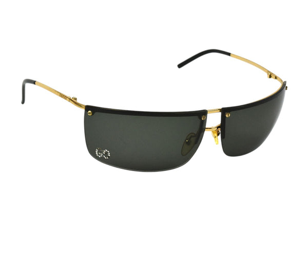 Gucci Dark Navy Blue Gold Strass Rhinestone Logo Rimless Sunglasses GG2653