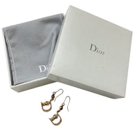 Christian Dior Logo Buckle Gold Rhinestone Crystal Hoop Earrings