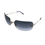 Chanel CC Logo Silver Navy Blue Rimless Sunglasses 4017
