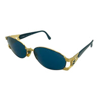 Fendi Black Gold Blue Tinted Logo Sunglasses FS 293