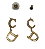 Christian Dior Monogram CD Logo Rhinestone Gold Hoop Earrings