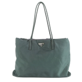 Prada Nylon Dark Green Logo Nylon Tote Shoulder Bag