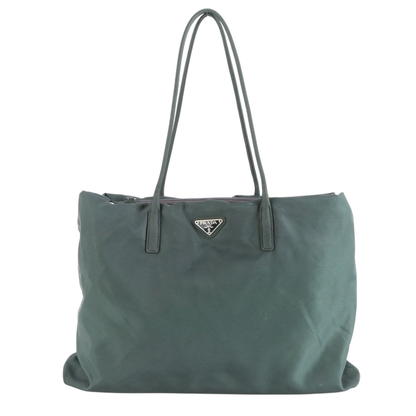 Prada Nylon Dark Green Logo Nylon Tote Shoulder Bag