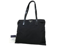 Prada Nylon Black Logo Calf Leather Tote Shoulder Bag