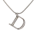 Christian Dior D Logo John Galliano Rhinestone Silver Necklace