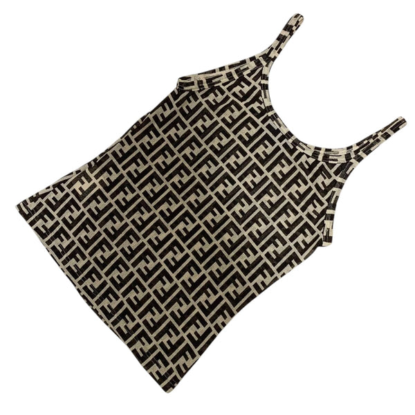 Fendi Beige Brown Zucca Monogram Pattern Tank Top