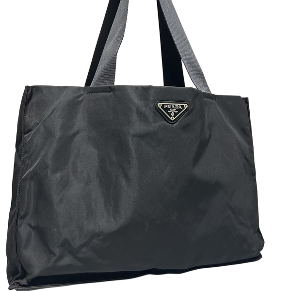 Prada Nylon Black Logo Nylon Tote Shoulder Bag