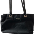 Prada Nylon Black Logo Calf Leather Tote Shoulder Bag