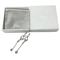 Christian Dior Logo Rhinestone Crystal Silver Dangle Earrings