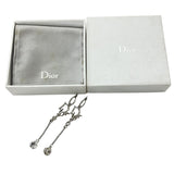 Christian Dior Logo Rhinestone Crystal Silver Dangle Earrings