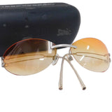 Chanel CC Logo Swarovski Rhinestone Orange Tinted Silver Rimless Sunglasses 4049-B