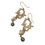 Christian Dior Logo Rhinestone Crystal Gold Pearl Earrings