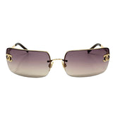 Chanel Rhinestone CC Logo Purple Tinted Gold Sunglasses