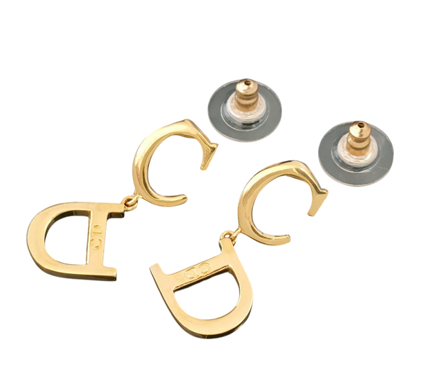 Christian Dior Monogram CD Logo Gold Hoop Earrings