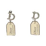 Christian Dior Couture Rhinestone Crystal Silver Beige Earrings