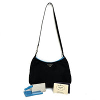 Prada Black Blue Nylon Cleo Shoulder Bag