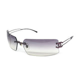 Chanel CC Logo Silver Purple Rimless Rhinestone Sunglasses 4051-B