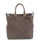 Fendi Zucca Pattern Gold Brown Leather Tote Bag