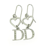 Christian Dior Heart Logo Silver Crystal Rhinestone Earrings