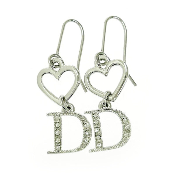 Christian Dior Heart Logo Silver Crystal Rhinestone Earrings
