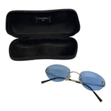 Chanel CC Logo Blue Silver Rimless 4003