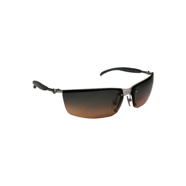 Chanel Silver Logo Orange Blue Tinted Rimless Sunglasses 4011