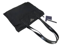 Prada Nylon Black Logo Calf Leather Tote Shoulder Bag