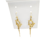 Christian Dior Logo Rhinestone Crystal Gold Dangle Earrings