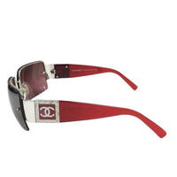Chanel CC Logo Rimless Rhinestone Red Silver Sunglasses 4095-B