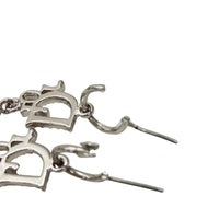 Christian Dior Logo Rhinestone Crystal Silver Dangle Earrings