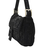 Fendi Mamma Pony Leather Black Beaded Suede Shoulder Bag