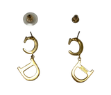 Christian Dior Monogram CD Logo Rhinestone Gold Hoop Earrings