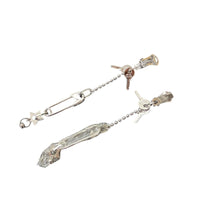 Christian Dior John Galliano Safety Pin & Keys Long Drop Silver Earrings