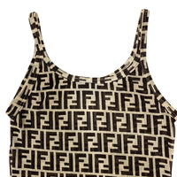 Fendi Beige Brown Zucca Monogram Pattern Tank Top