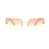 Chanel CC Logo Silver Salmon Pink Tinted Rhinestone Sunglasses