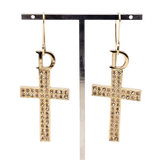 Christian Dior John Galliano Gold Cross Crucifix Rhinestone Earrings