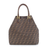 Fendi Zucca Pattern Gold Brown Leather Tote Bag